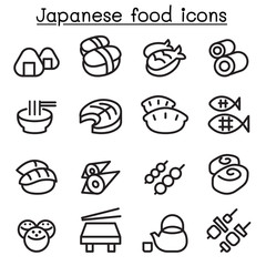 Japanese food icon set in thin line style