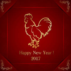 Golden rooster on red background