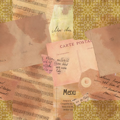 Vintage style seamless pattern with fragments of old ephemera