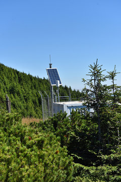 Photovoltaic panel installation in remote mountain range used to