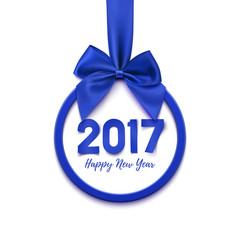Happy New Year 2017 round, blue banner.