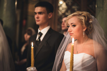 Special moment on the wedding ceremony in the church