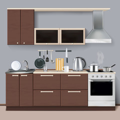  Modern Kitchen Interior In Realistic Style 