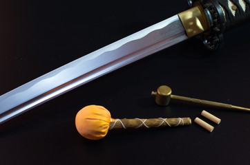 Samurai sword art of weapons from ancient Japan.
