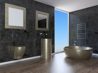 Bathroom lonely bachelor apartment. 3D visualization