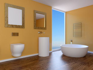 Naklejka na ściany i meble Bathroom lonely bachelor apartment. 3D visualization