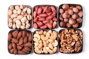 Mix nuts on wooden table,healthy vegan food.