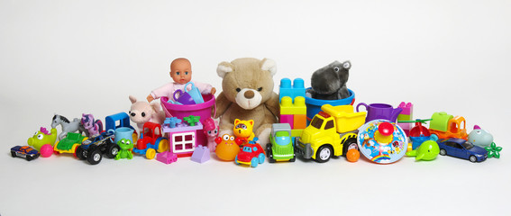 Toys on a white