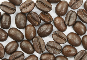 pile coffee beans isolated on white background.