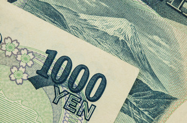 closeup japan money 1000 yen bills for background.