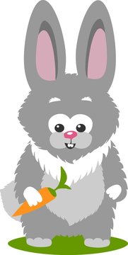Bunny And A Carrot, Isolated Over White Background.