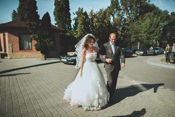 loving couple went to the cafe after ceremony