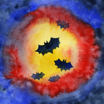 Watercolor halloween texture in style grunge with bats