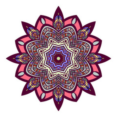 Abstract ethnic colored mandala ornamental pattern. Unique oriental style hand drawn design elements