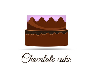 Chocolate cake isolated on white background. Vector illustration.