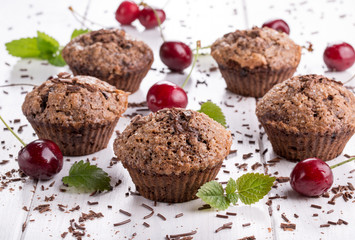 Chocolate muffins with sugar crust