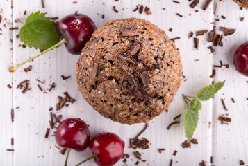 Chocolate muffin with sugar crust