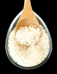 透明の器に入ったお米, 黒背景