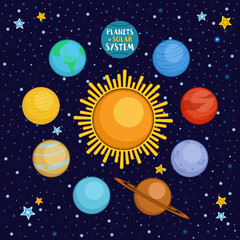 Planets of solar system in outer space, cartoon vector illustration