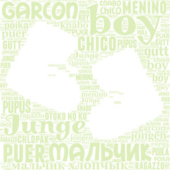 Text cloud filled by word boy in different languages. Vector illustration.