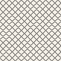 Fototapeta premium Vector Seamless Black and White Round Line Grid Geometric Pattern