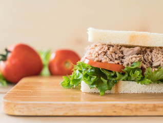 tuna sandwich on wood