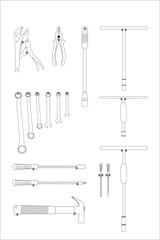 Set of repair construction tools in the flat style equipment in a concept vector illustration.