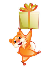 The hamster keeps ,carries gift.For congratulations,birthday, New year, March 8, shares of discounts and so on.