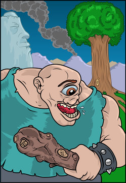 The giant cyclops in the mountain. Vector Illustration