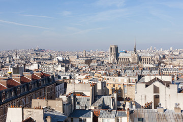 Fototapeta na wymiar Panorama of Paris with Cathedral Notre Dame de Paris and Basilic