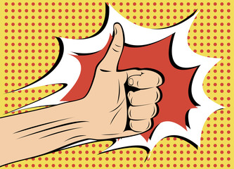 Like sign gesture thumb isolated comic book pop art, vector illustration