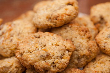 a lot of oatmeal cookies close-up