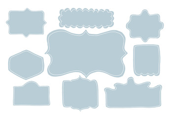 Set of hand drawn vector frames. Blue banners.