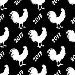 Seamless vector background with decorative roosters. Print. Cloth design, wallpaper.