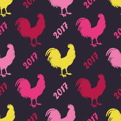 Seamless vector background with decorative roosters. Print. Cloth design, wallpaper.