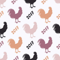 Seamless vector background with decorative roosters. Print. Cloth design, wallpaper.