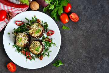 Appetizer of eggplant and nut sauce, cilantro and garlic