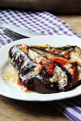 Eggplant baked in the shape of a fan