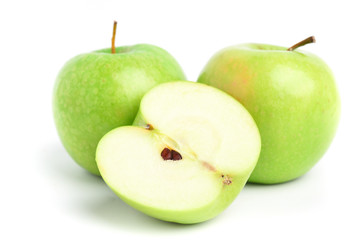 Green apple fruit on white background