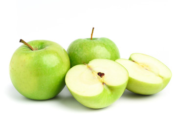 Green apple fruit on white background