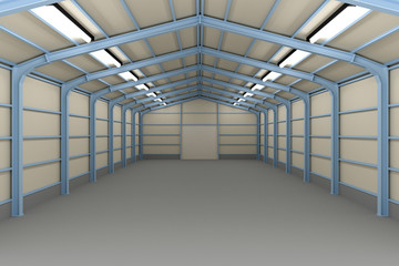 Empty Warehouse inside, 3d illustration