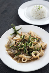 fresh squid and kampot green pepper stir fry meal