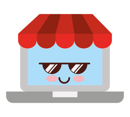 laptop ecommerce character kawaii vector illustration design
