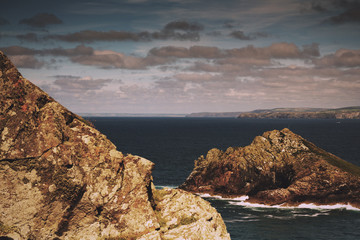 View from the costal path near Polzeath. Vintage Retro Filter.