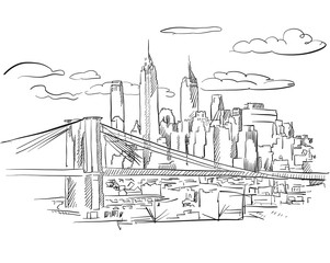 Obraz premium Manhattan and Brooklyn Bridge detailed Sketch