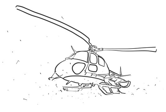 Helicopter In Wide Angle Perspective Sketch