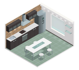 Modern Kitchen Isometric View Image