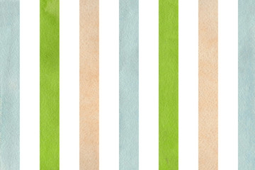 Watercolor beige, green and blue striped background.