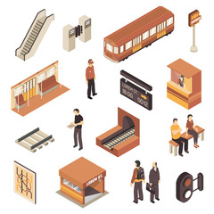 Subway Metro Station Isometric Elements Set 