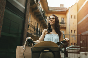 Beautiful woman using bike